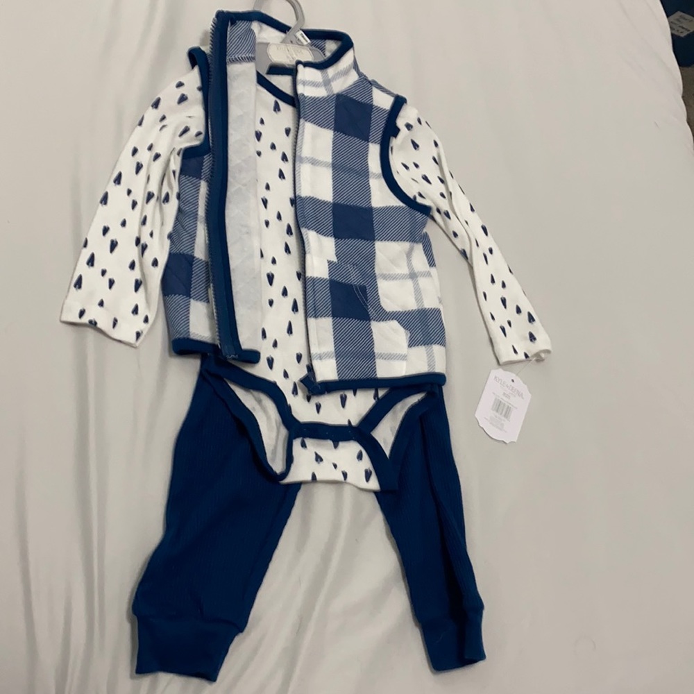 Onesie set with plaid flannel vest and pants
